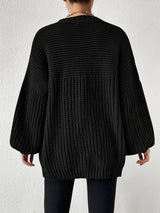 Women's Black Chunky Knit Open-Front Cardigan