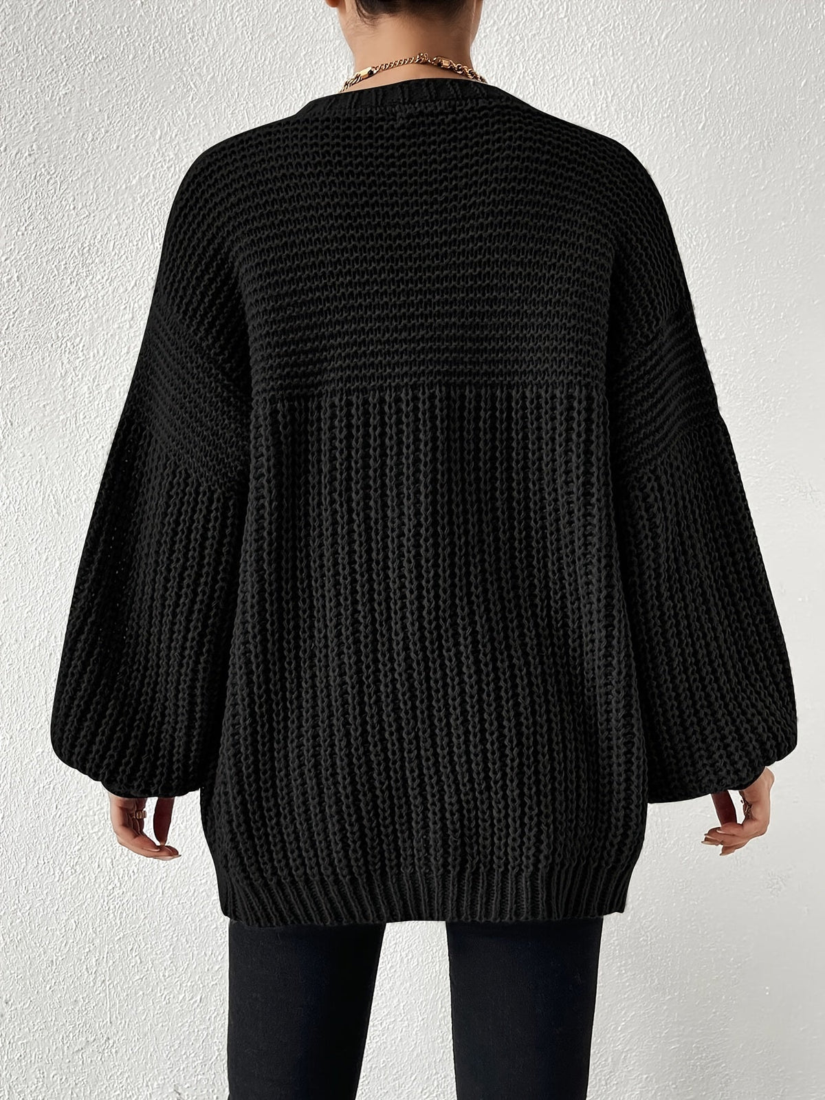 Women's Black Chunky Knit Open-Front Cardigan