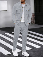 Men's Two-Piece Button-Front Set with Drawstring Trousers