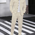 Men's Two-Piece Button-Front Set with Drawstring Trousers – Khaki