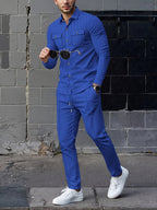 Men's Two-Piece Button-Front Set with Drawstring Trousers