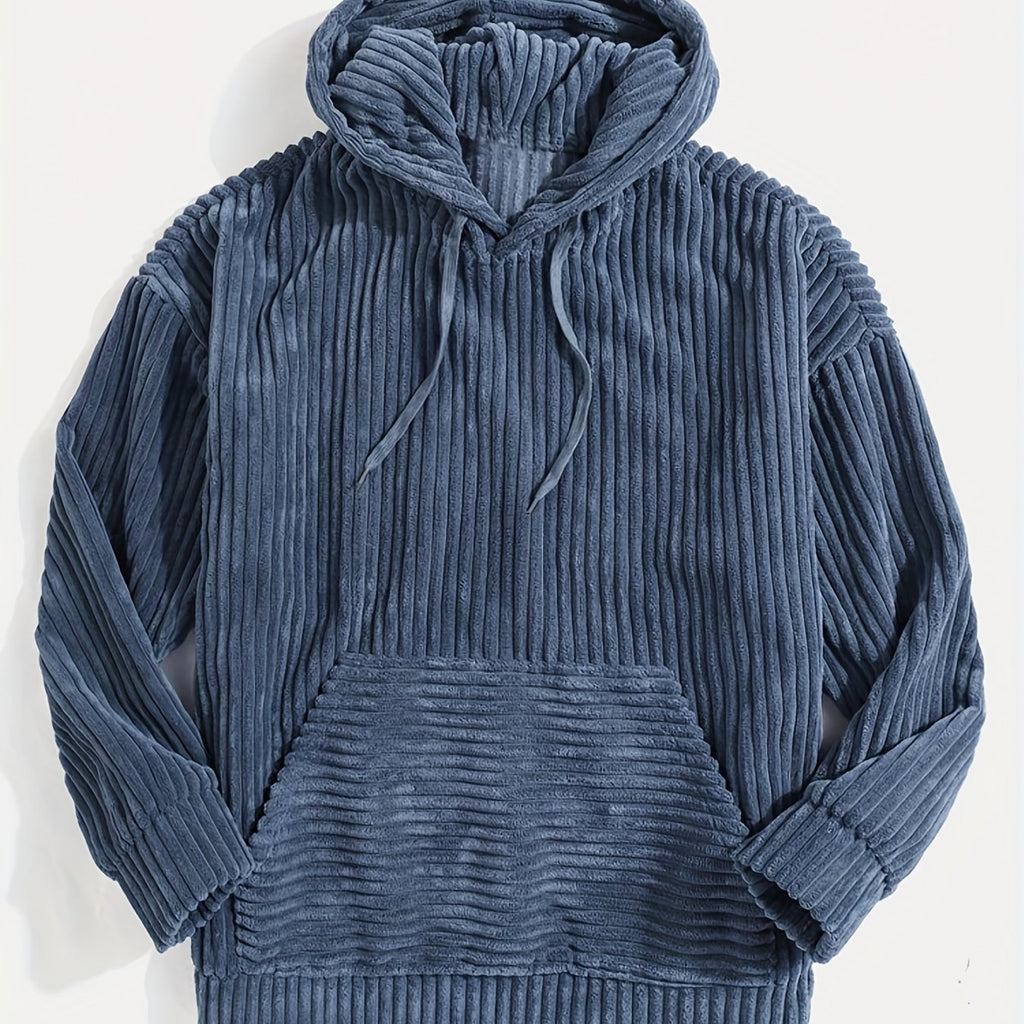 Unisex Ribbed Pullover Hoodie – Relaxed Fit – Blue