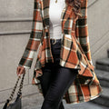 Women's Draped Plaid Open-Front Jacket – Red & Brown Plaid