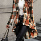 Women's Draped Plaid Open-Front Jacket – Red & Brown Plaid