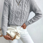 Women's Chunky Cable Knit Jumper – Drop Shoulder – Grey