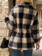 Women's Check Hooded Plush Jacket – Black & Beige