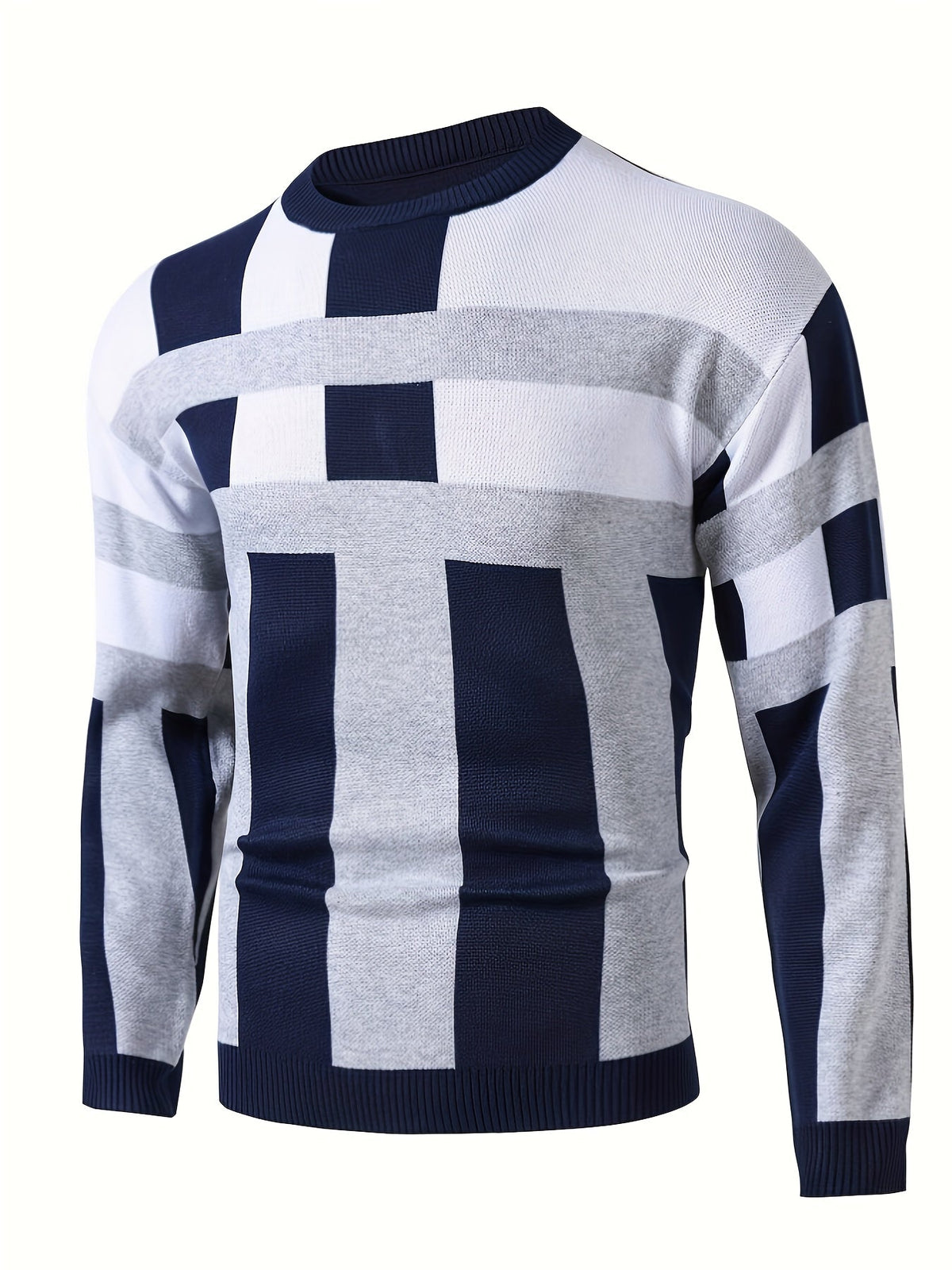 Men's Navy Colour Block Jumper
