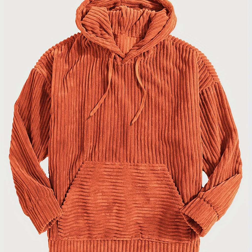 Unisex Ribbed Pullover Hoodie – Relaxed Fit – Orange-Red