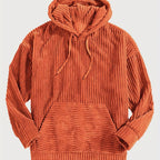 Unisex Ribbed Pullover Hoodie – Relaxed Fit – Orange-Red
