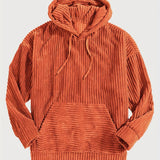 Unisex Ribbed Pullover Hoodie – Relaxed Fit – Orange-Red