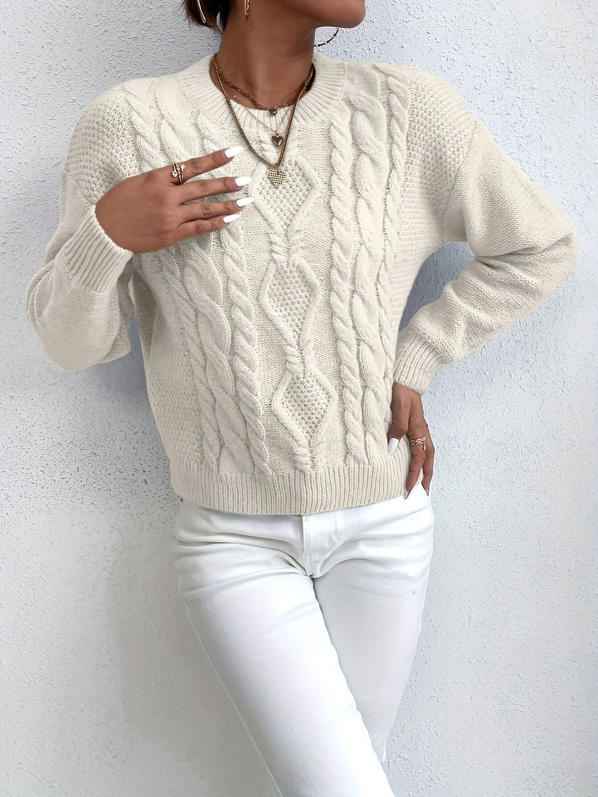 Women's Chunky Cable Knit Jumper – Drop Shoulder