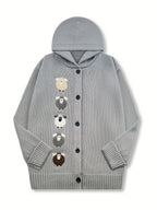 Women's Chunky Hooded Cardigan with Sheep Design – Granny Gray