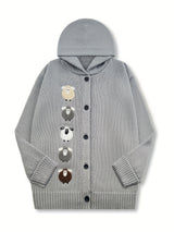 Women's Chunky Hooded Cardigan with Sheep Design – Granny Gray