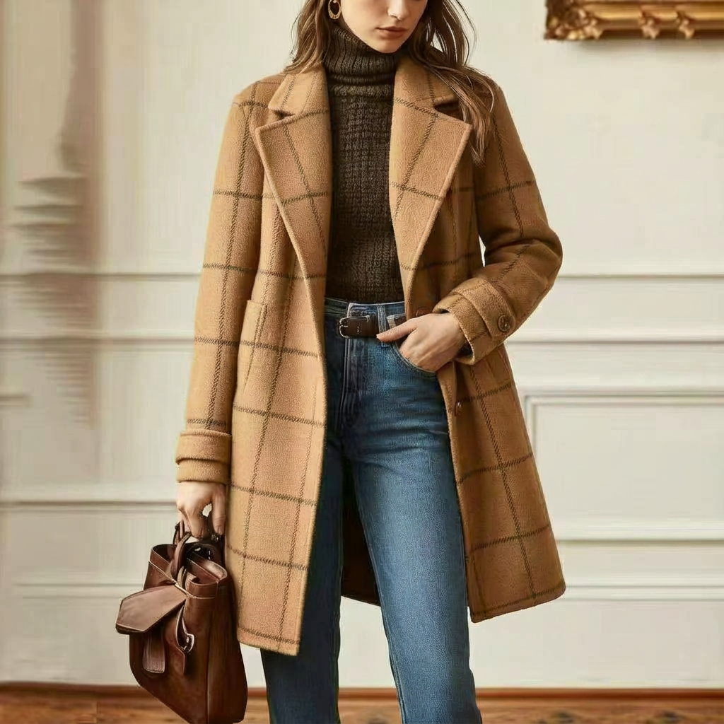 Women's Wool Blend Check Coat – Office & Casual