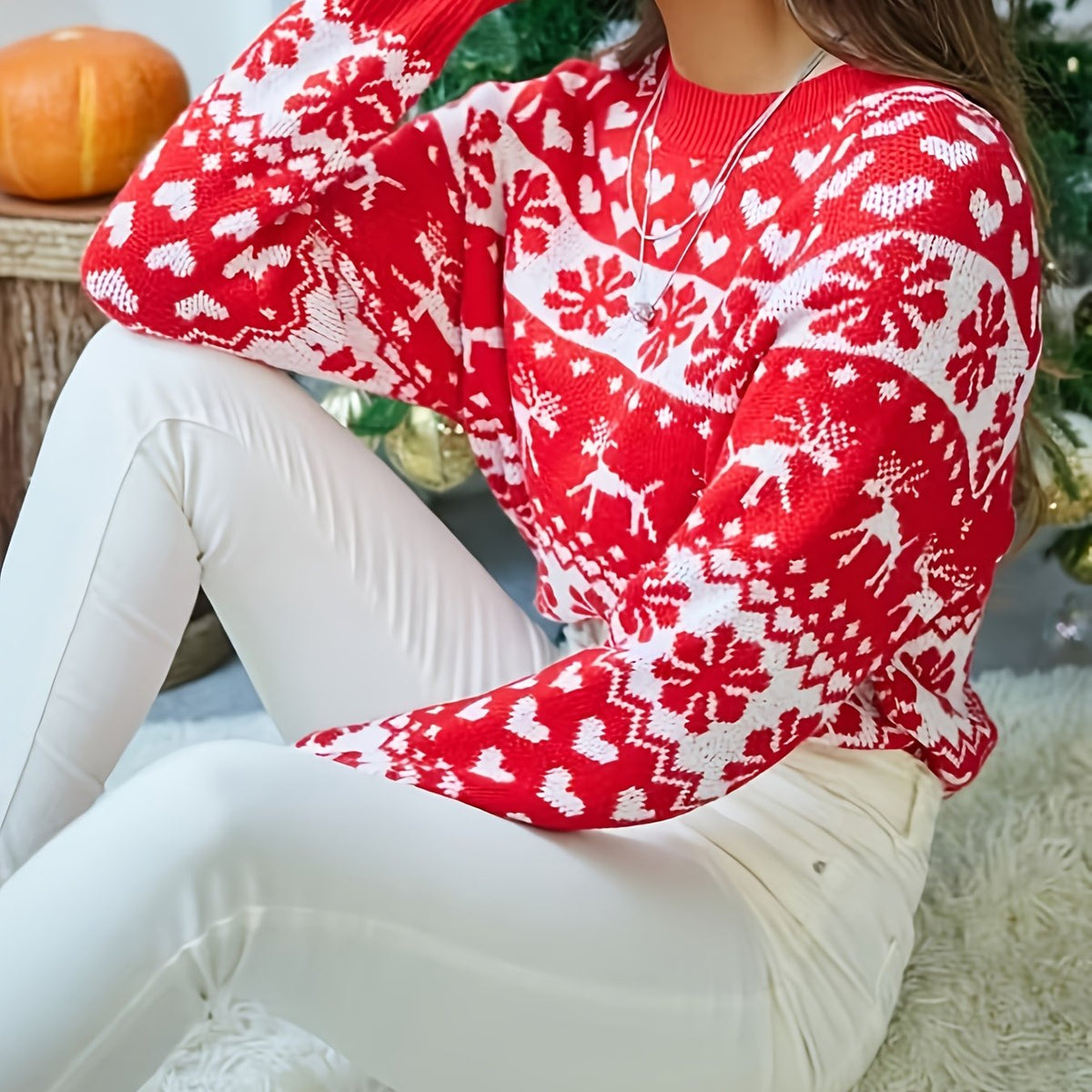 Women's Fair Isle Christmas Jumper – Red & White