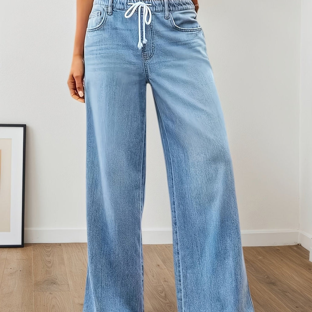 Women's High-Waisted Wide-Leg Stretch Trousers – Medium Blue