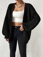 Women's Black Chunky Knit Open-Front Cardigan