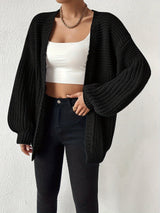 Women's Black Chunky Knit Open-Front Cardigan