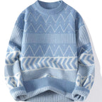 Men's Sky Blue Patterned Crew Neck Jumper
