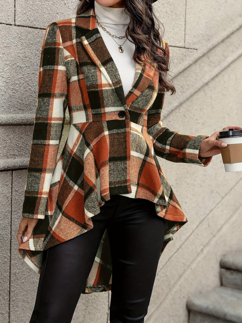 Women's Draped Plaid Open-Front Jacket