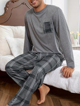 Men's Grey Plaid Lounge Set – Top & Trousers