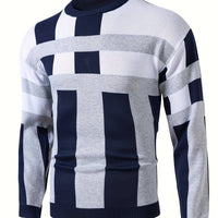 Men's Navy Colour Block Jumper