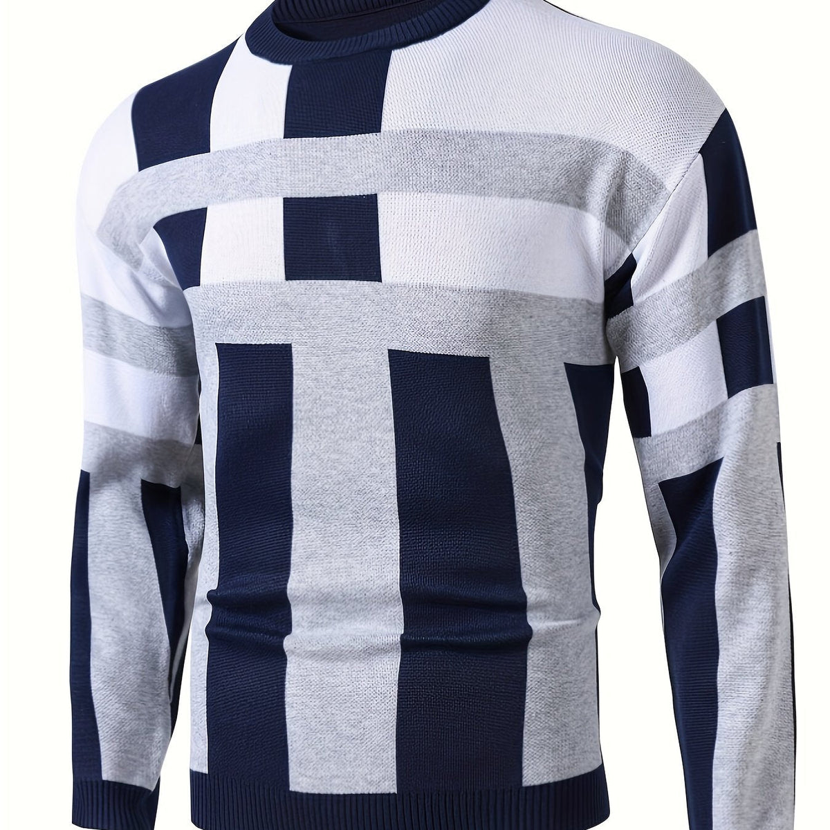 Men's Navy Colour Block Jumper – Navy