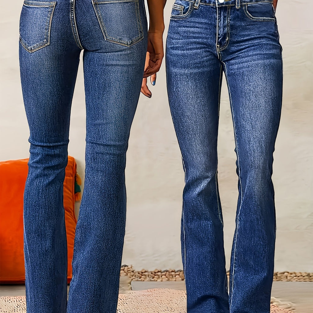 Women's Classic Flared Jeans – Stretch Denim – Deep Blue