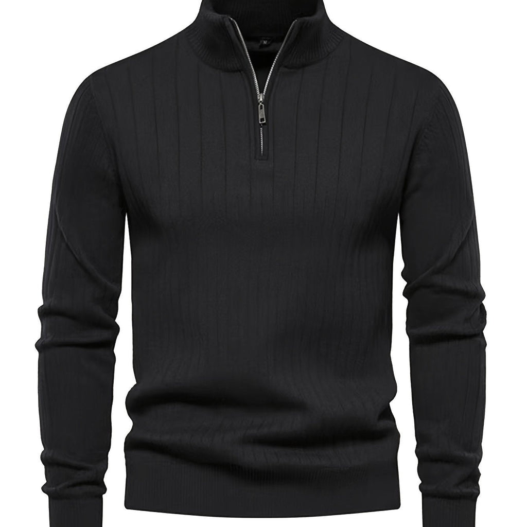 Men's Quarter-Zip Stand Collar Jumper – Black
