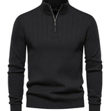 Men's Quarter-Zip Stand Collar Jumper – Black
