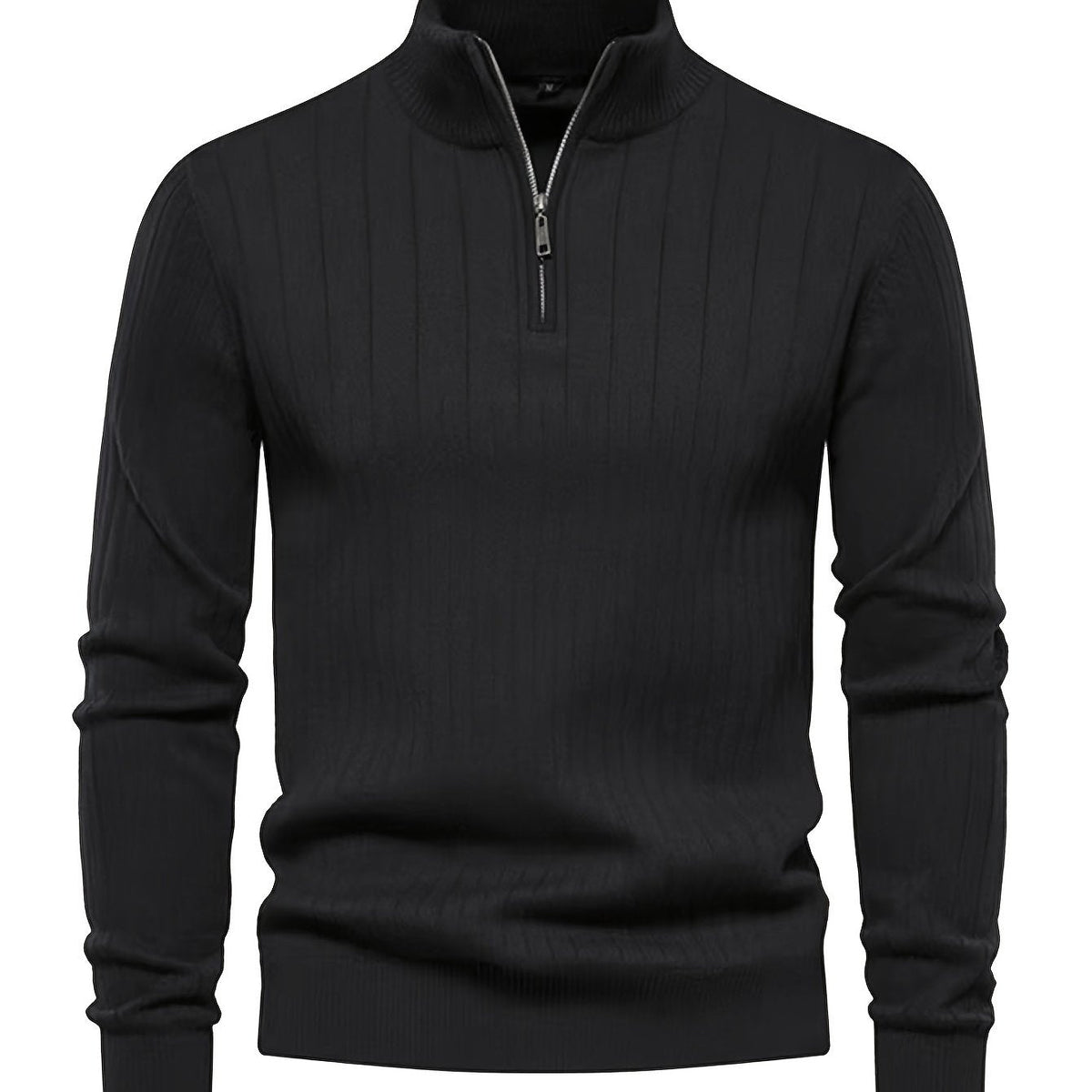 Men's Quarter-Zip Stand Collar Jumper – Black