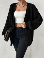 Women's Black Chunky Knit Open-Front Cardigan