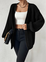 Women's Black Chunky Knit Open-Front Cardigan