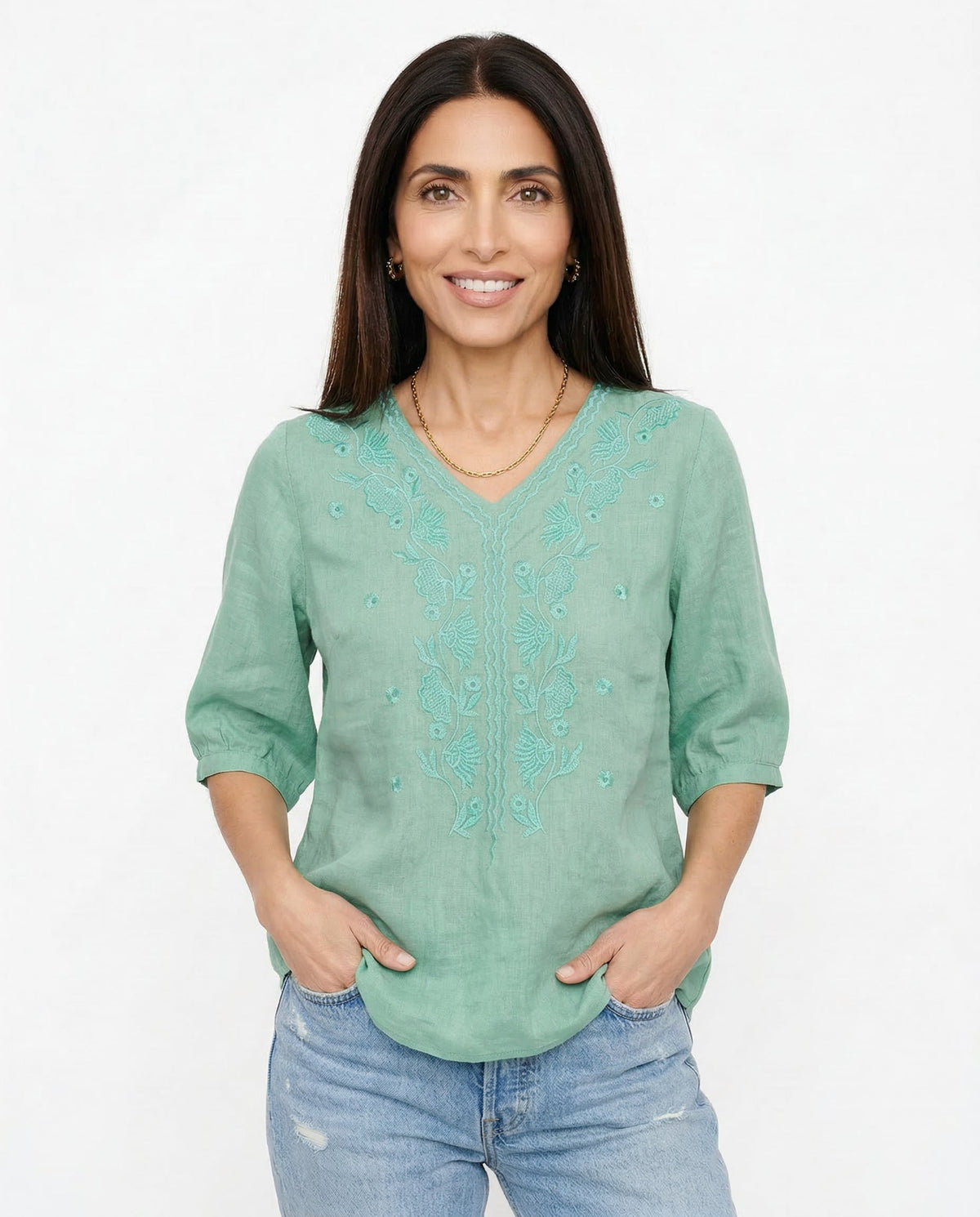 V-Neck Cotton Blouse for Women - Casual Everyday Wear Top