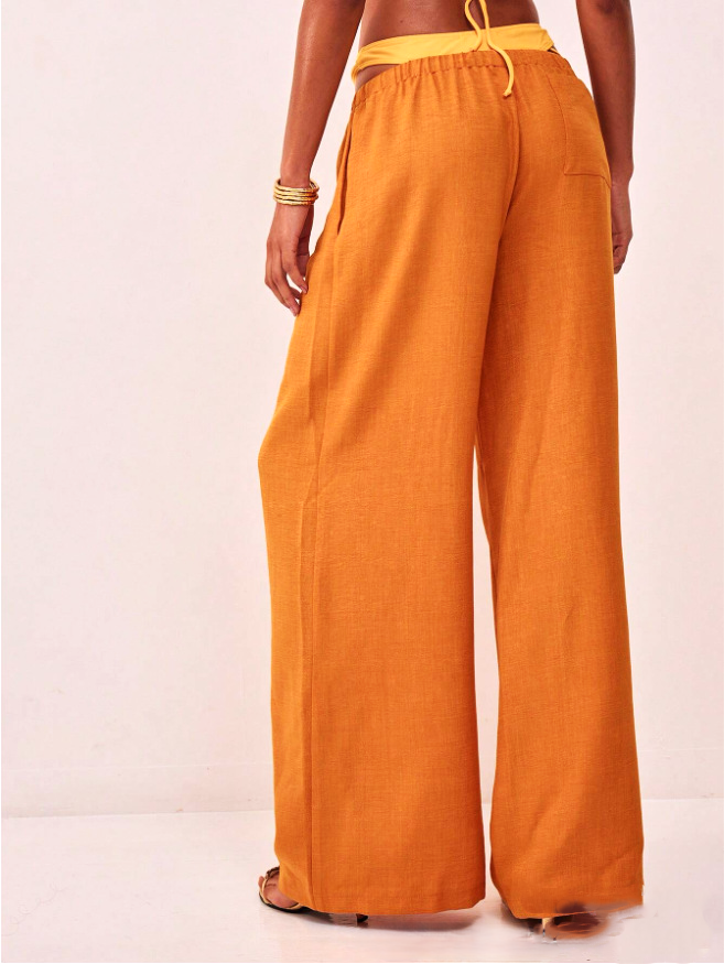 Linen Drawstring Trousers for Women - Casual Lightweight Summer Pants