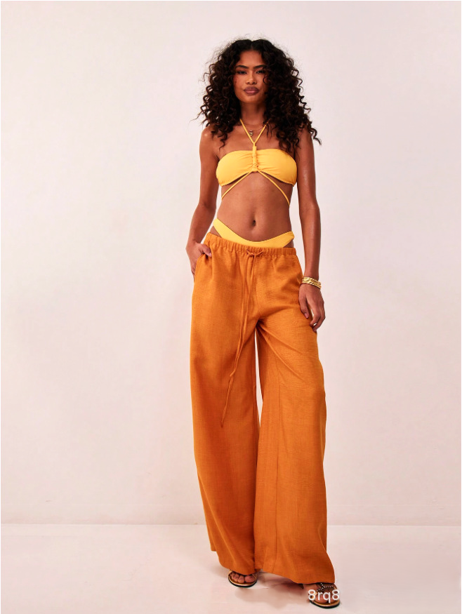 Linen Drawstring Trousers for Women - Casual Lightweight Summer Pants