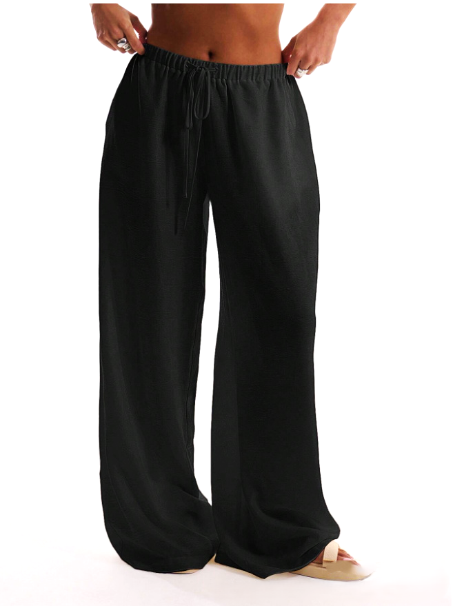 Linen Drawstring Trousers for Women - Casual Lightweight Summer Pants