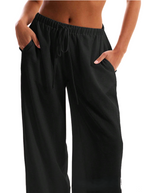 Linen Drawstring Trousers for Women - Casual Lightweight Summer Pants