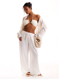 Linen Drawstring Trousers for Women - Casual Lightweight Summer Pants