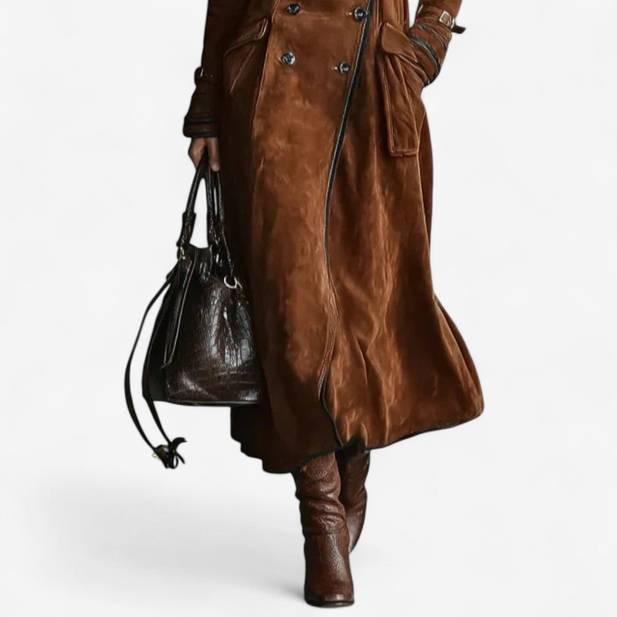 Women's Double-Breasted Suede-Look Trench Coat