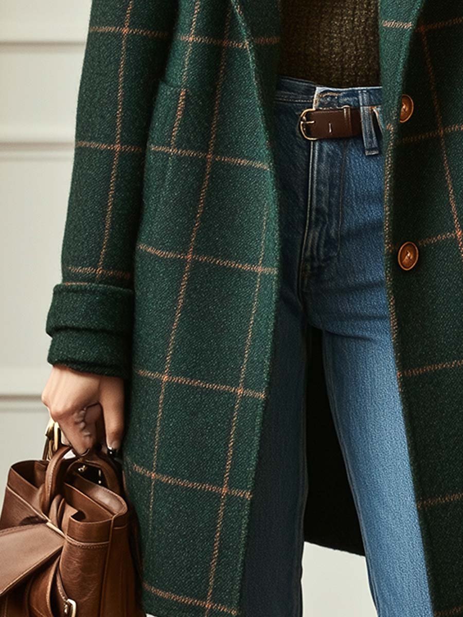 Women's Wool Blend Check Coat – Office & Casual