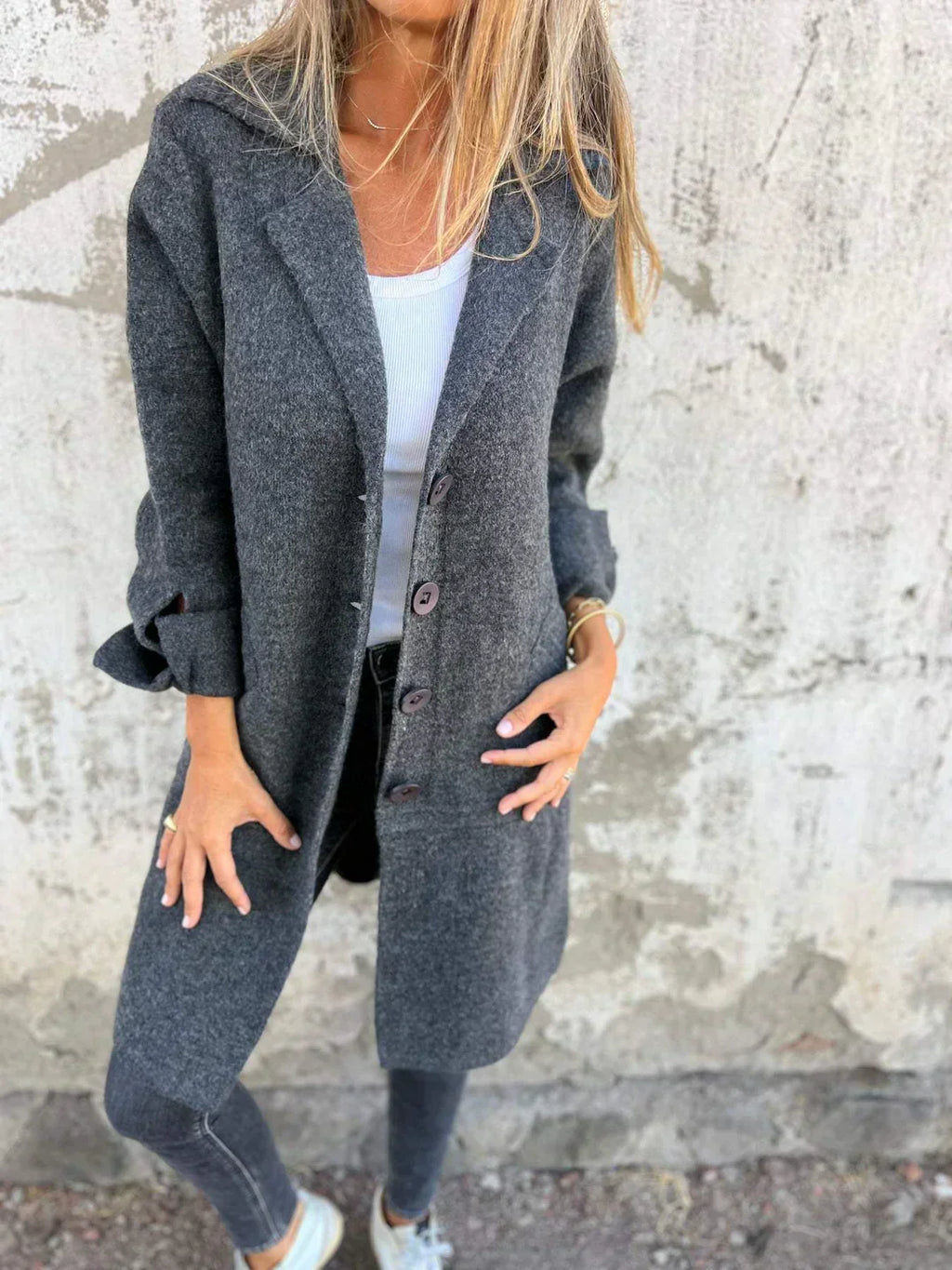 Women's Lapel Collar Button Blazer – Grey