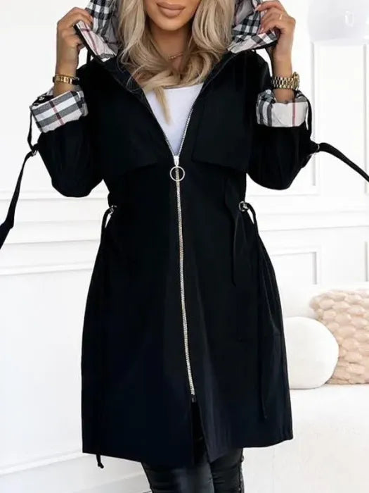 Women's Waterproof Windproof Zip Coat – Black