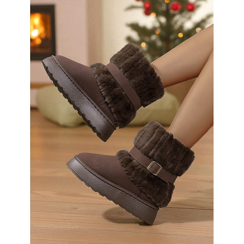 Women's Fur-Trimmed Snow Boots – Plush Lined – Coffee