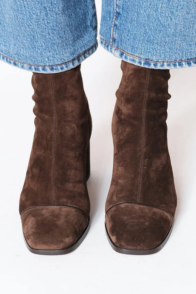 Women's Dark Brown Block Heel Ankle Boots