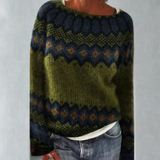 Knit Jumper Fair Isle Pattern Green Women's – Casual, Winter Layering Sweater for Everyday and Office Wear