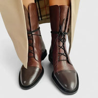 Lace-Up Ankle Boots Leather Black Women's Mid-Calf – Casual, Office, Everyday Comfort