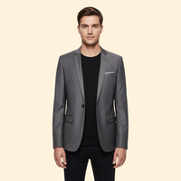 Men's Blazer Slim Fit Grey Single-Button Lined Suit Jacket – Office, Wedding, Formal, Gift