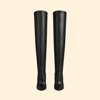 Women's Black Faux Leather Knee-High Heeled Boots