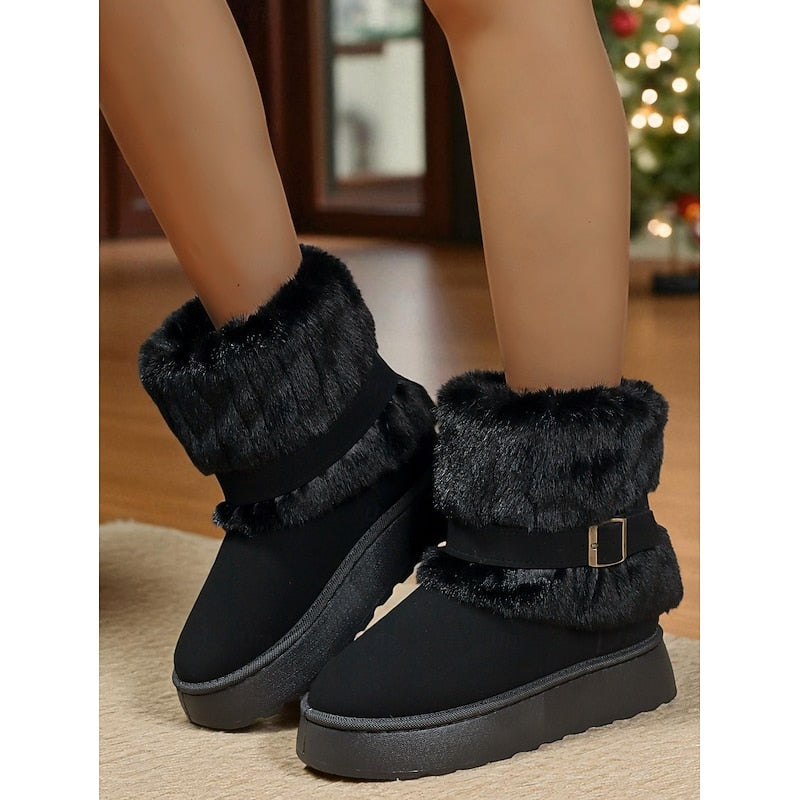 Women's Fur-Trimmed Snow Boots – Plush Lined – Black